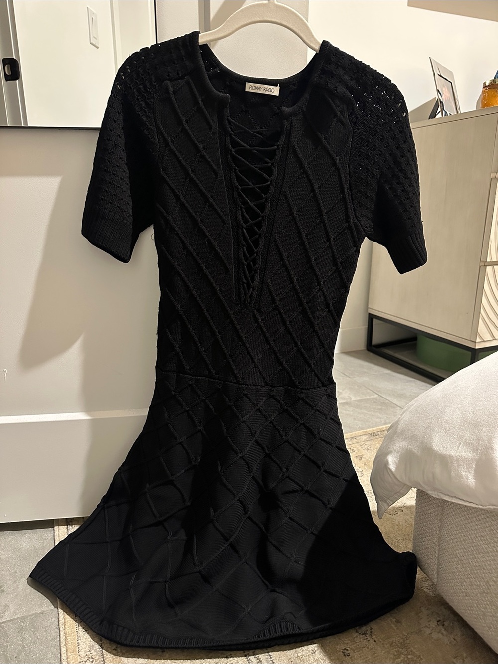 Ronny Kobo Collection Black Lace-Up Knit Mini Dress